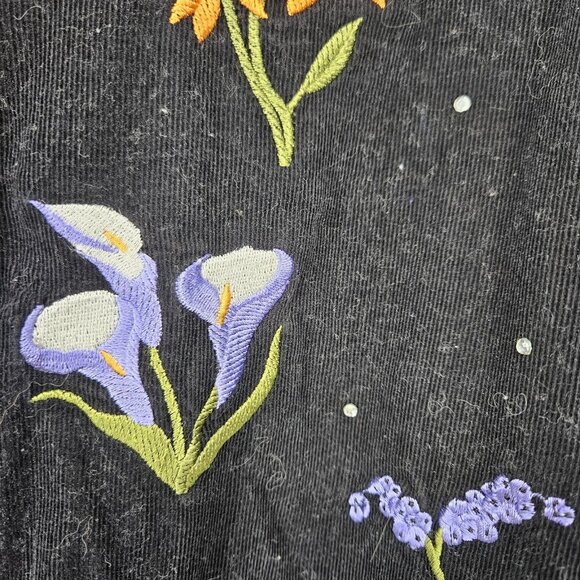 Vintage Quacker Corduroy Shirt Womens 2XL Floral Embroider Button Long Sleeve - Picture 5 of 10